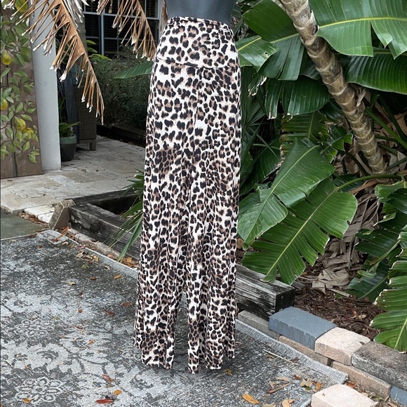 junky closet Pants - fold over or drop waste leopard print wide leg pants